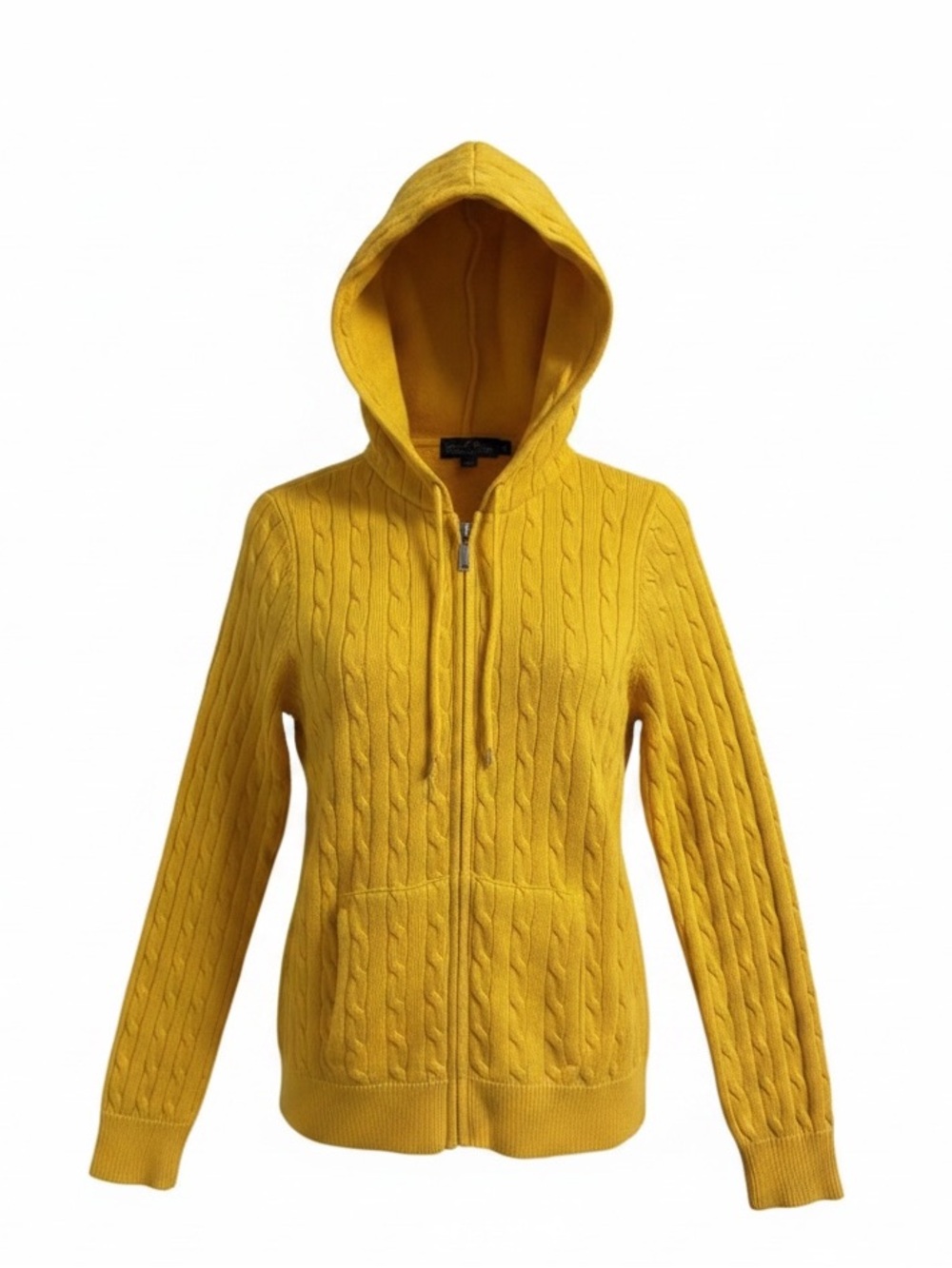 Lauren Ralph Lauren Yellow Cable-Knit Zip Hoodie Sweater